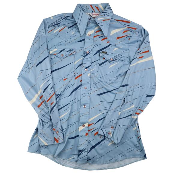 Vintage Wrangler MCM Design Polyester Pearl Snap Shirt - Picture 1 of 8